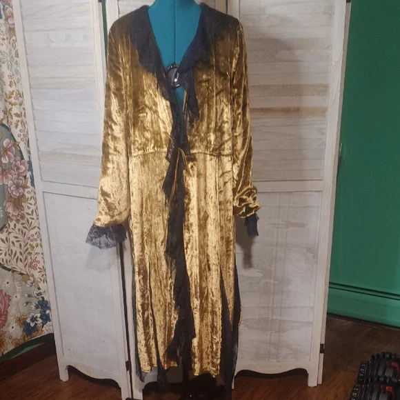 Free People Raveena Gold Velvet Duster Jacket Medium - Picture 3 of 9